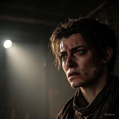 Survival's Grit: A Battle-Worn Young Man's Portrait