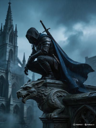 Gothic Assassin in the Rain