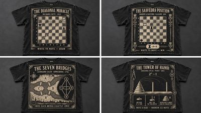 Vintage Chess Puzzle Diagram Printed on Black Washed Cotton T-Shirt