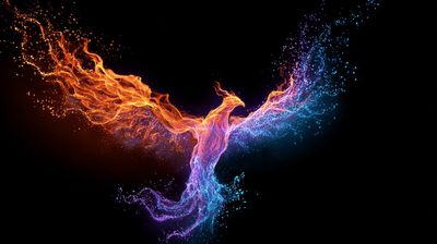 Pixelated Phoenix Rebirth in Fiery Orange and Electric Blue