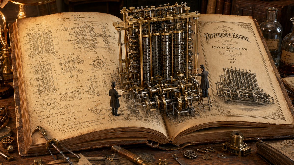 Babbage's Difference Engine emerges from an open archival volume