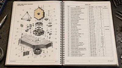 James Webb telescope parts catalog shows exploded view on workbench