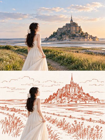 Real Traveler Enters Hand-Drawn Architectural World in Mixed Media