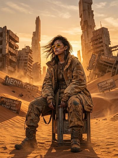 A lone wanderer watches the sunset over forgotten empire ruins