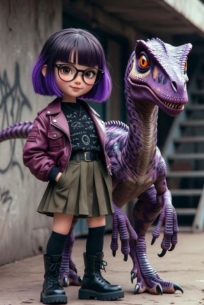 Bold Curiosity: Girl and Her Velociraptor Sidekick