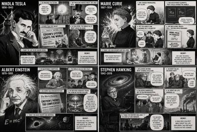 Four scientists confront their legacies in a brutal manga critique