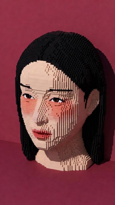Hyper-Realistic 3D Bust of a Korean Woman with Cube Sculpted Details