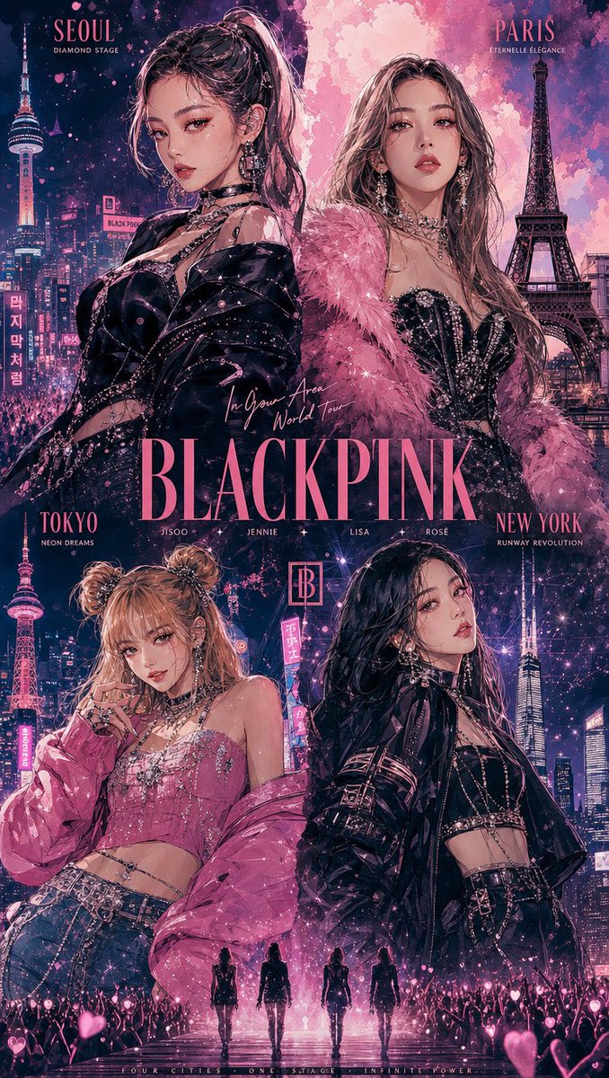 Four K-pop divas in a surreal Seoul-Tokyo neon montage