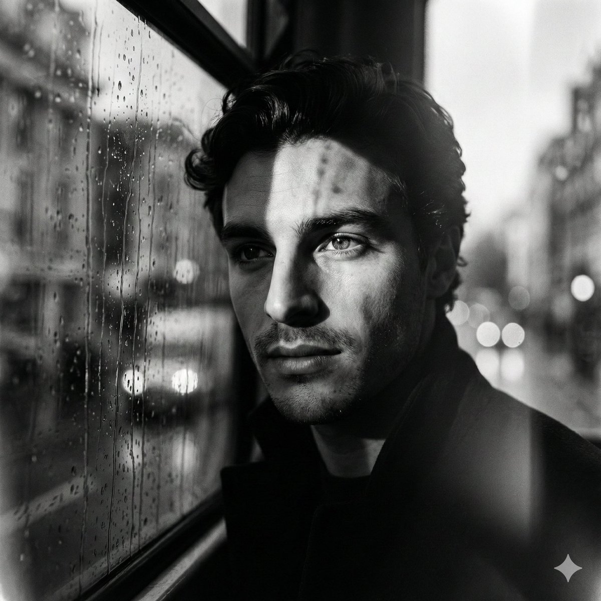 Rain-Streaked Elegance: A Portrait in Noir