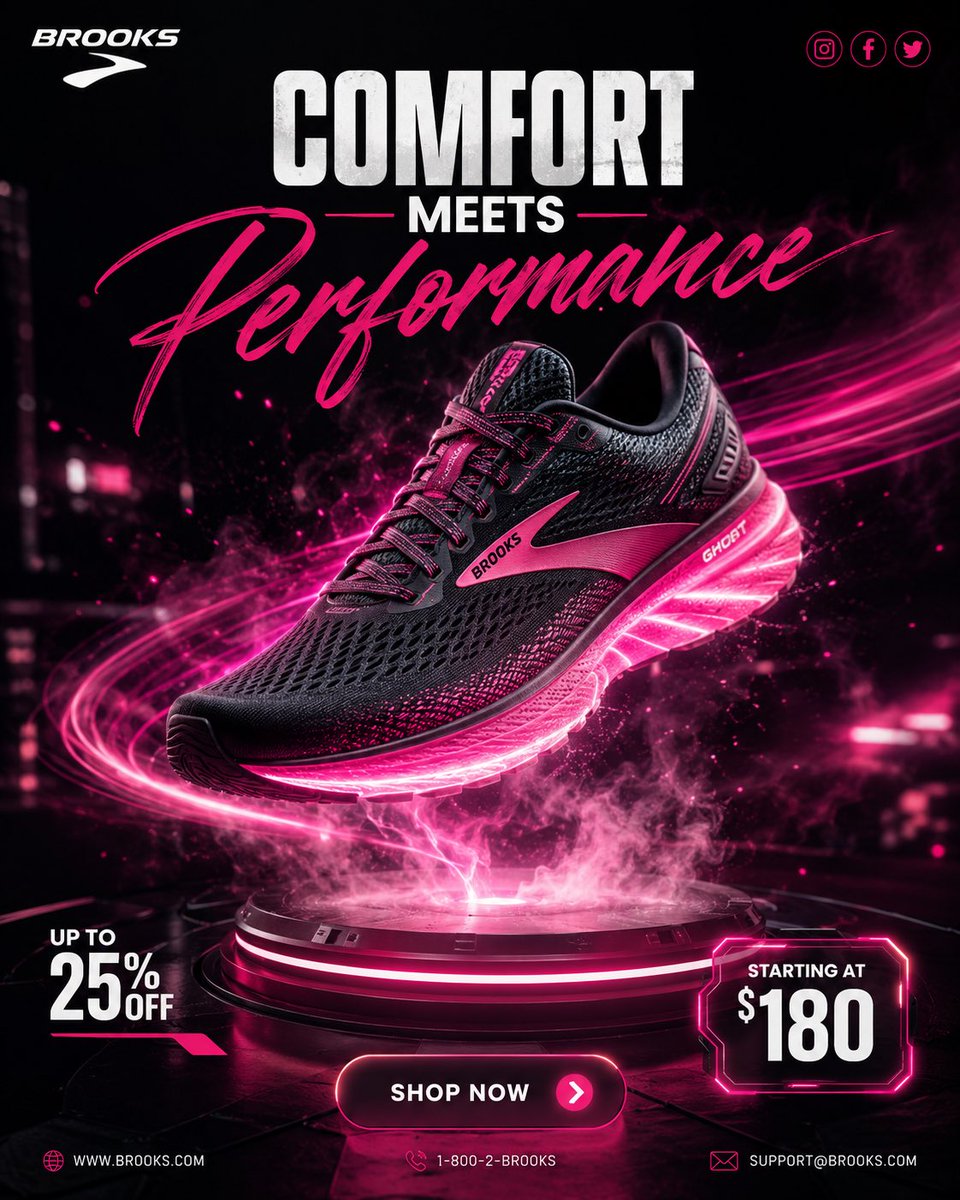 Floating Brooks Running Shoe Glows with Neon Energy in Futuristic Studio