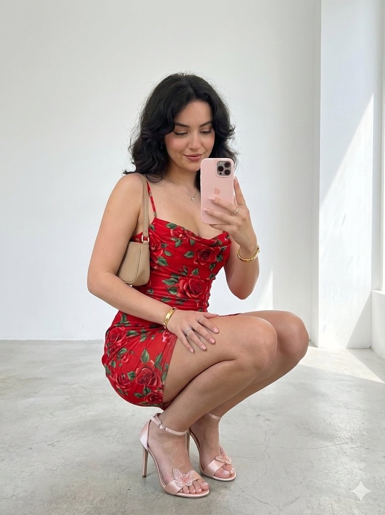 Elegant Mirror Selfie with a Touch of Romance