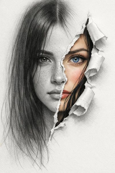 A Split of Reality: Hyper-Realistic Portrait Meets Graphite