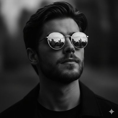 Moody Portrait with a City Reflection