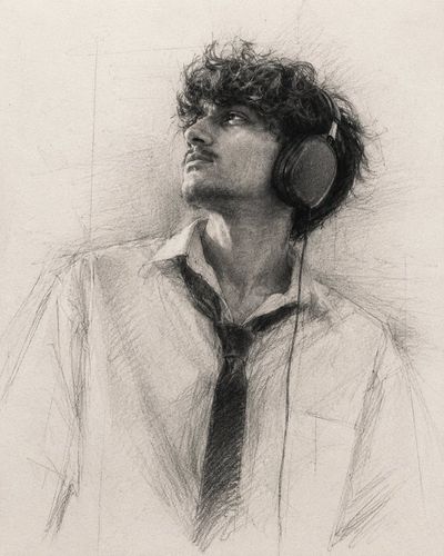 Expressive graphite portrait emerges from unfinished strokes on paper