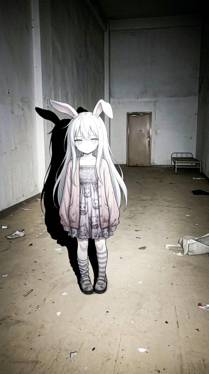 Eerie Anime Rabbit Girl in Dreamcore Room