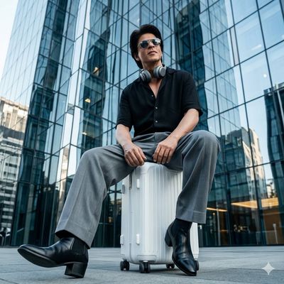 Urban Elegance: Man on Rolling Suitcase
