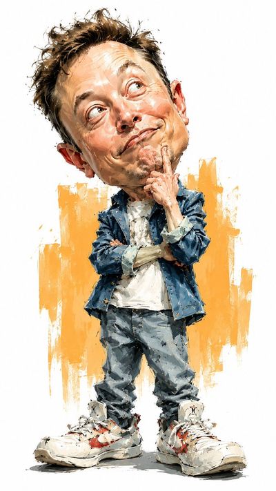Elon Musk and Donald Trump appear as exaggerated watercolor caricatures