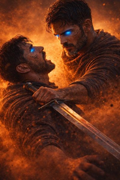 A Duel of Shadows and Fury in the Desert Sunset