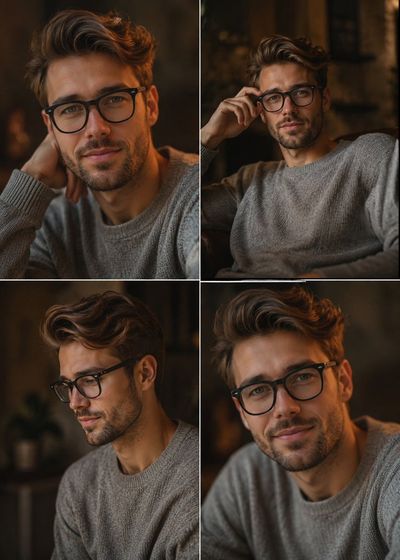 A man in a gray knit sweater poses with melancholic grace