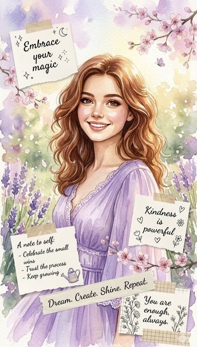 A young woman with flowing hair glows in lavender fields