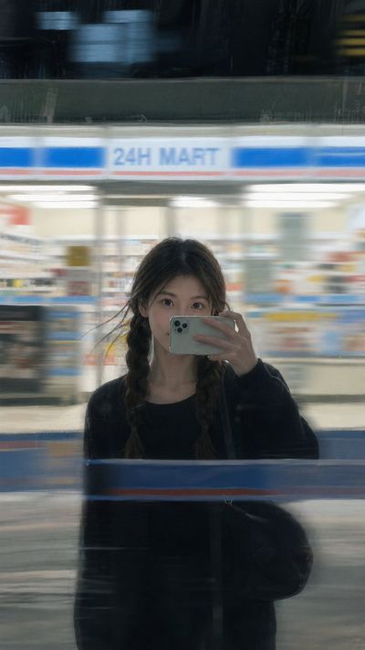 A lone figure's reflection blurs through a rain-streaked window