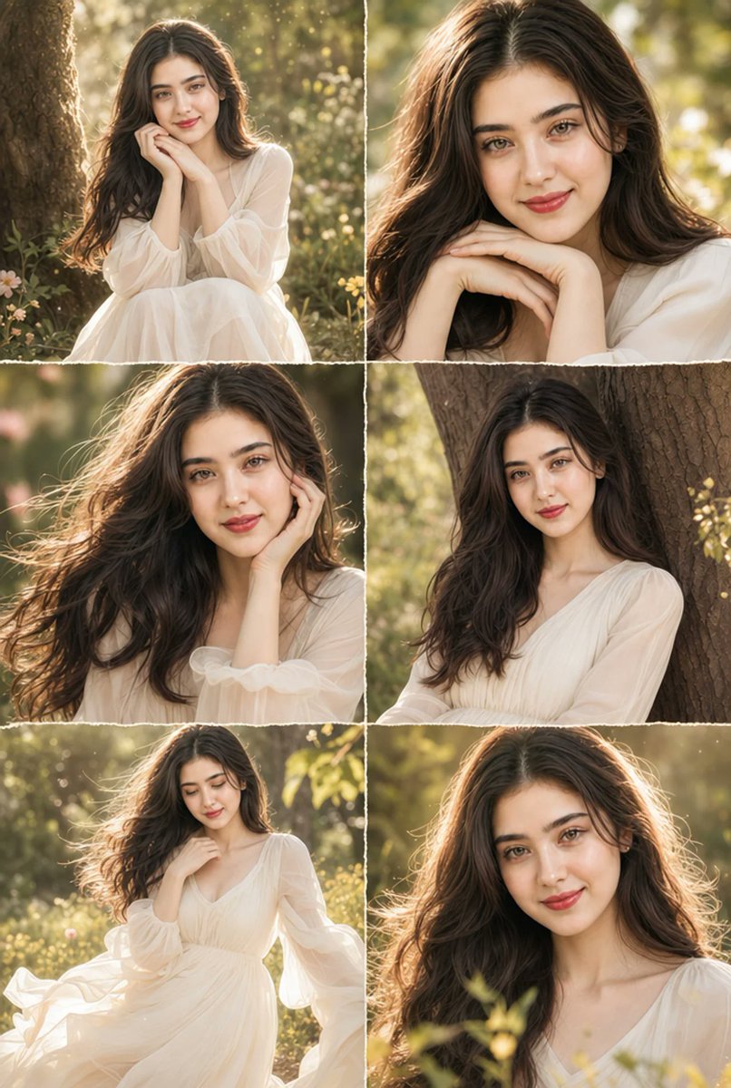 Golden forest beauty collage captures gentle elegance in six panels