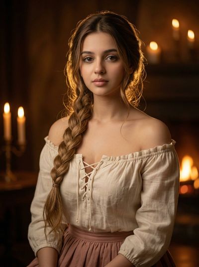 Intimate Portrait of a Young Woman in Rustic Attire
