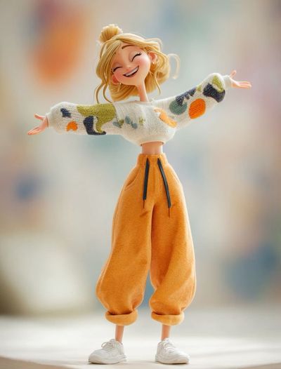 Whimsical 3D Animated Girl: Joyful and Stylish