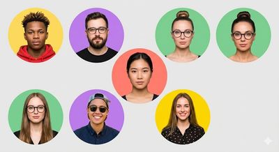 Symmetrical Pastel Portrait Collage of Diverse Young Professionals