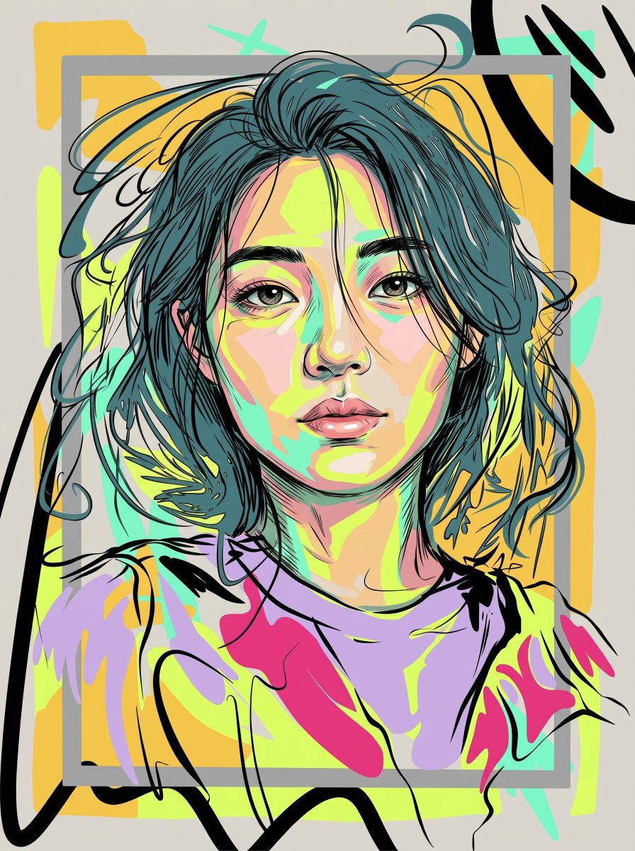 Neon Crossfire Captures a Young Woman's Wistful Upward Gaze