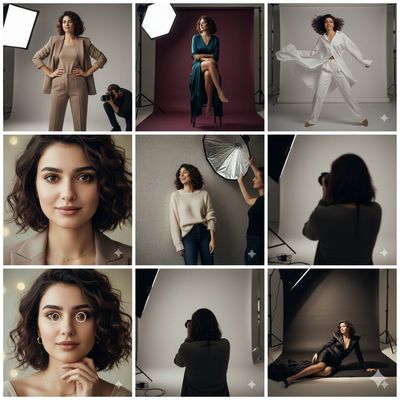 Studio Fashion Fusion: Six Poses, One Woman
