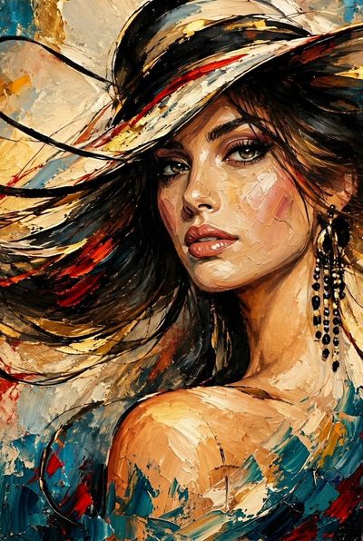 Bold Impasto Portrait of Woman Glancing Over Bare Shoulder