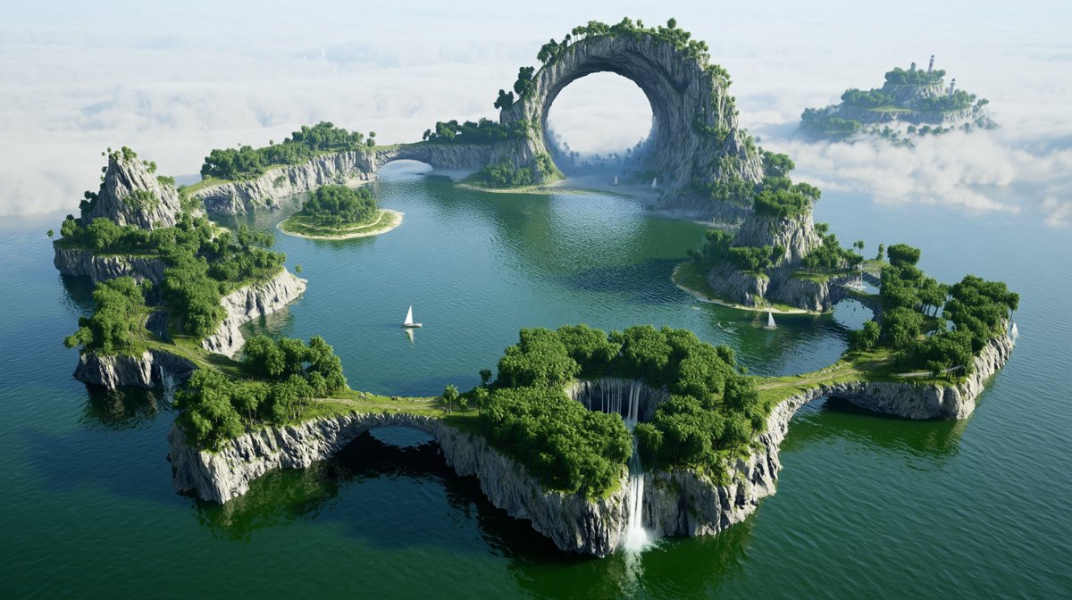 Floating Archipelago of Illusions Above an Emerald Ocean