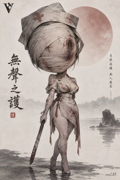 Chibi Genshin Character Painted in Modern Ink Poster Style