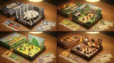 Vintage board game box shows an isometric diorama of a movie scene.