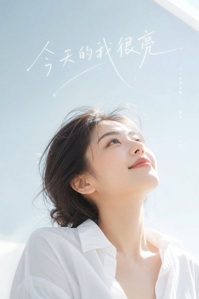 Sunlit portrait captures joyful woman in white against blue sky