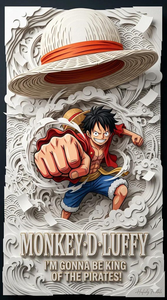 Anime hero leaps from layered paper waves in dramatic poster