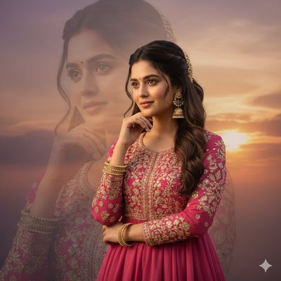 Elegant Beauty in Magenta: A Cinematic Portrait