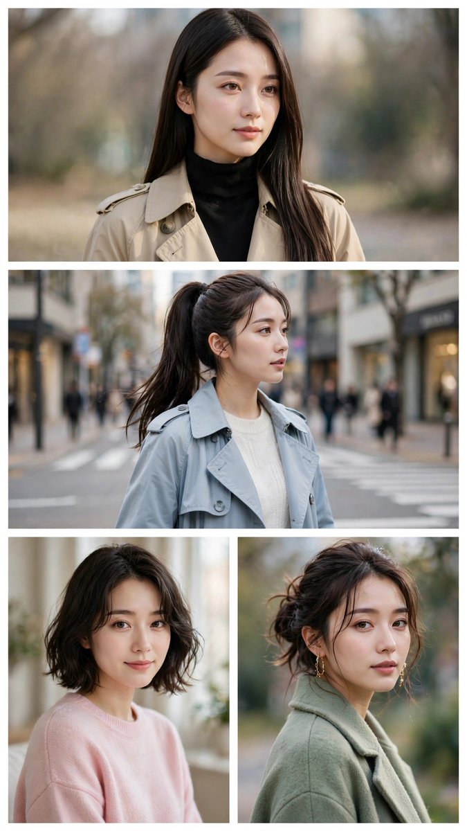 Four Distinct Styles of a Young East Asian Woman in Editorial Portraits