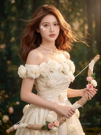 Sunlit Forest Nymph Poses with Woven Floral Bow in Dreamy Portrait