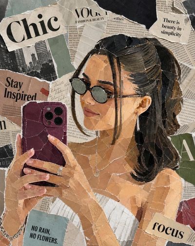 Chic Reflections: A Vintage Collage Portrait