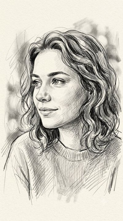 A young woman's thoughtful portrait rendered with fine pencil strokes