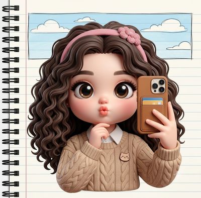 A cute chibi girl takes a mirror selfie with puckered lips
