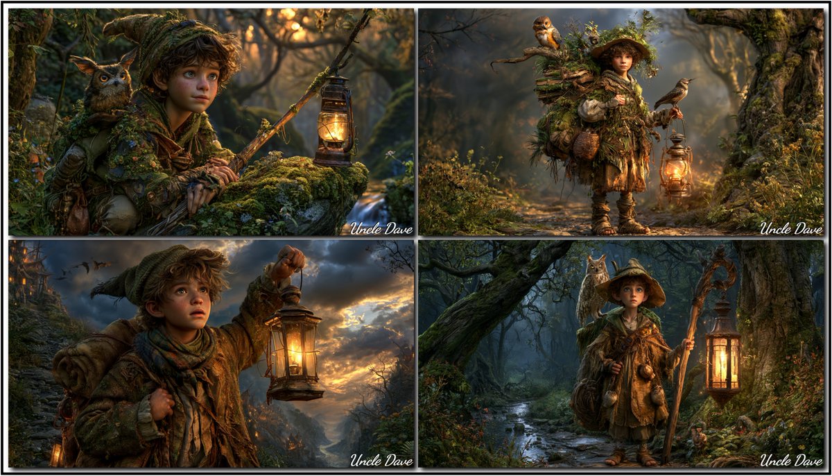 Young Lantern Keeper Boy Stands In Enchanted Forest Glow