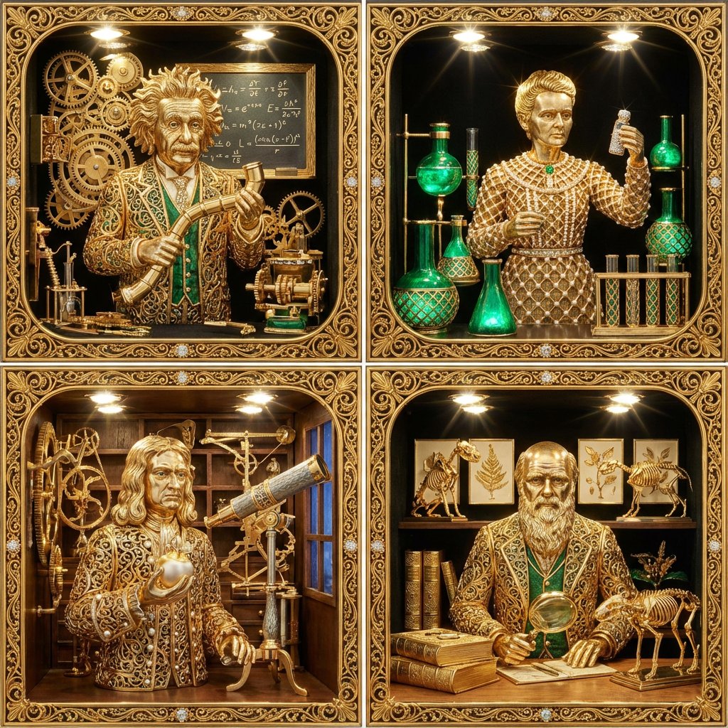 Gilded Genius: Scientists in Shimmering Labs