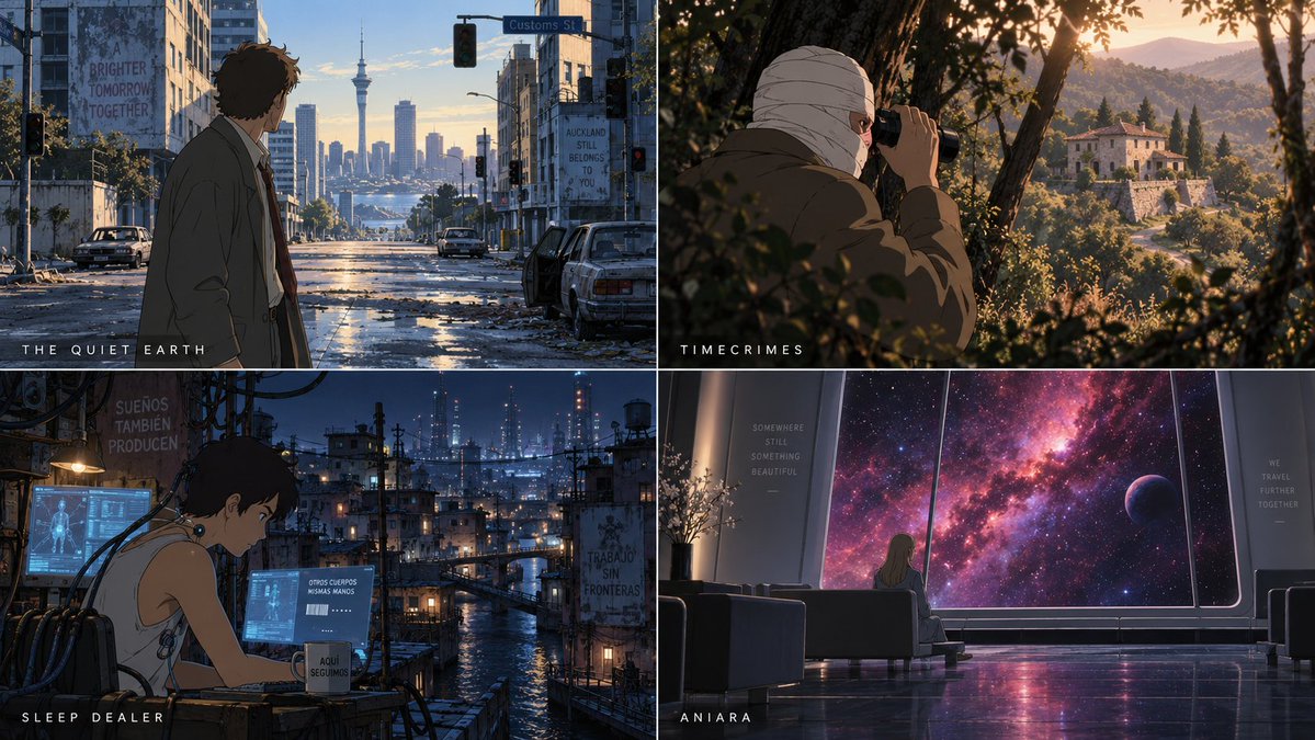 Four Underrated Sci-Fi Movies Rendered as Anime Stills in a Grid