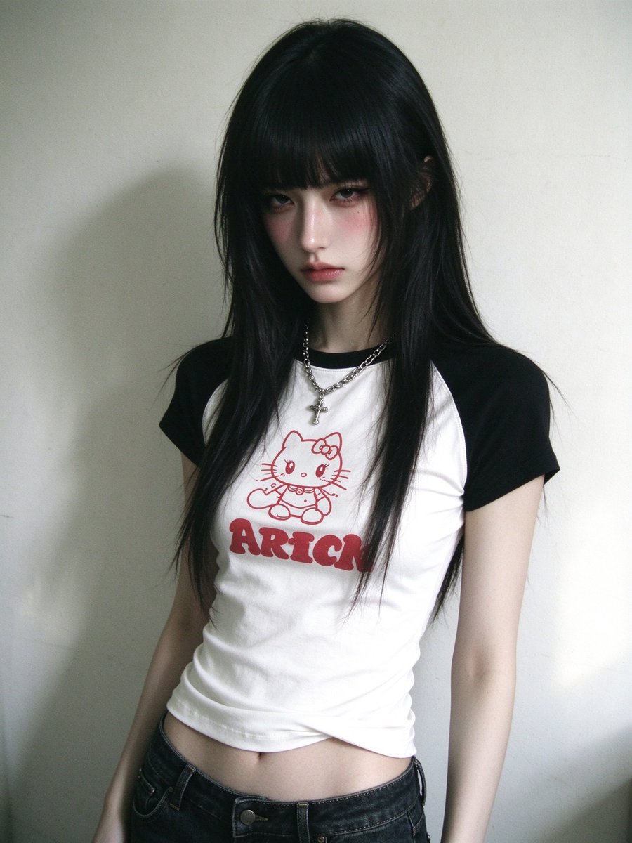Young Chinese Woman with Bangs Poses Casually for iPhone Portrait