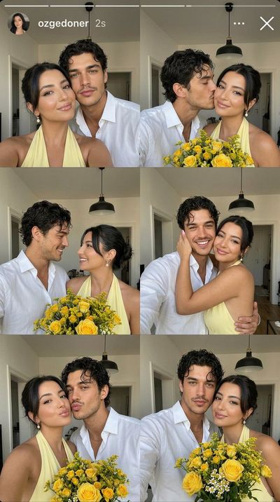 Couple shares six romantic selfies in cozy home setting