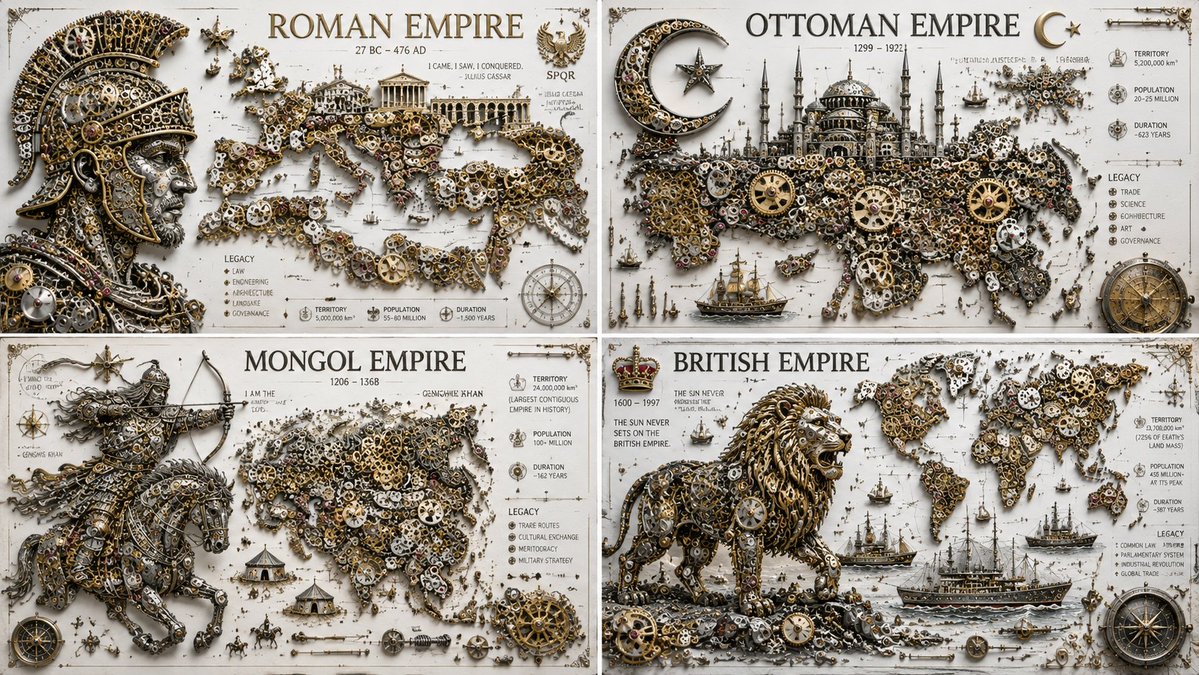 Four Empires Rise from Recycled Watch Gears into Mosaics