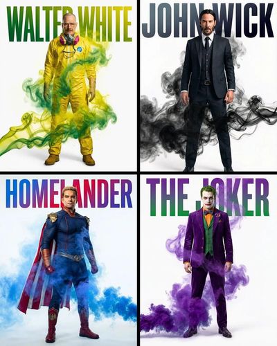 Cinematic Icons in Colorful Smoke